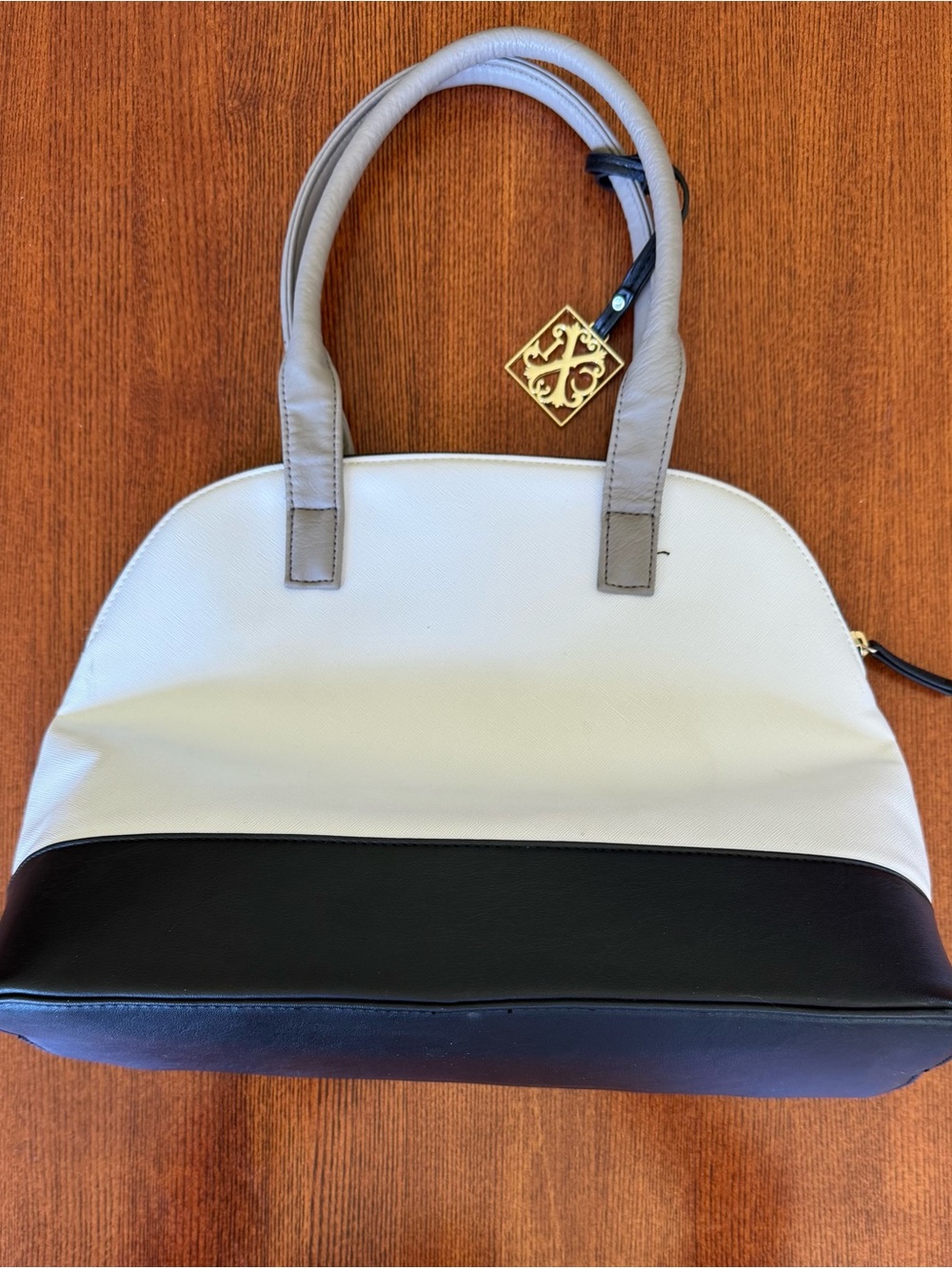 Christian Lacroix White, Black & Gray Structured Leather Satchel - Picture 3 of 5